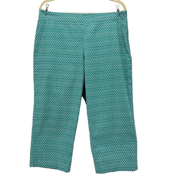 Talbots Petites Stretch Green White Pattern Cropped Pants Womens 12P - Picture 1 of 8